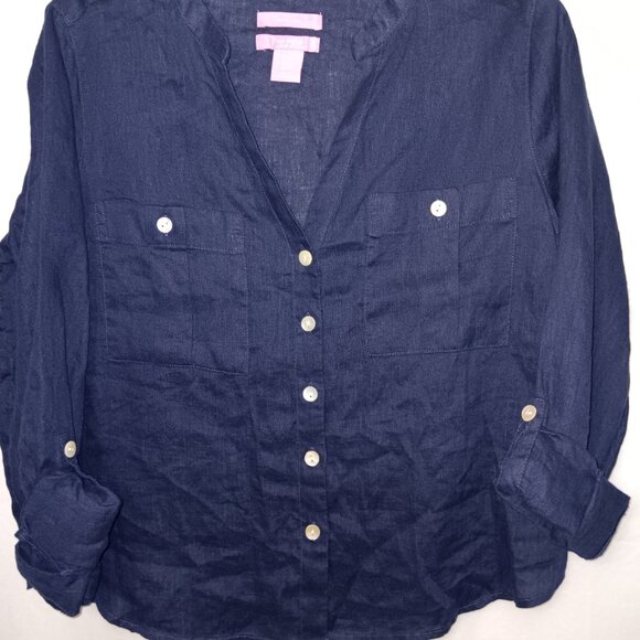 ISAAC MIZRAHI LINEN BUTTON DOWN SHIRT - Picture 4 of 5